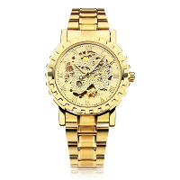 Men Golden Skeleton Mechanical Roman Numeral Luxury Wrist Watch