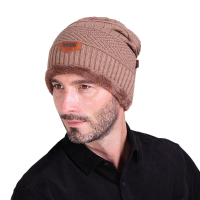 Men Male Knitted Slouch Beanie Hat Coral Fleece Linen Double Layers Elastic Moutaineering Outdoor Cap