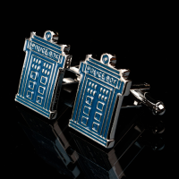 Men Male Silver Police Box Pattern Blue Enamel Cufflinks Wedding Gift Suit Shirt Accessories