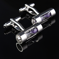 Men Purple Sandglass Silver Sand Timer Business Wedding Suit Cufflinks