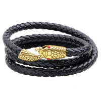 Men's Alloy Snake Head Multilayer Punk Leather Bracelet