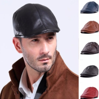 Men's Artificial Leather Bonnet Newsboy Beret Cabbie Golf Hat Gentleman Cap