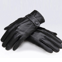 Men's Black Windproof Points Finger Pu Leather Cycling Drive Gloves