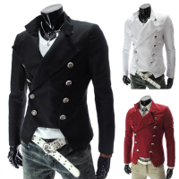 Men's British Style Casual Slim Double Breasted Coat Suit