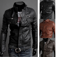 Men's Fashion Stand Collar Pu Leather Motorcycle Jackets