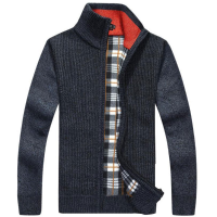 Men's Knitted Wool Blend Thick Polar Fleece Lining Sweater Cardigans