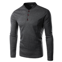 Men's Solid Color Henley Brief Sweatshirt Basic Long Sleeve Cotton Shirt