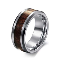 Men Tungsten Steel Carbon Fiber Rosewood Wide Finger Ring