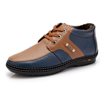 Men Winter Cotton Plush Casual Comfortable Fashion Keep Warm Handcraft Lace Up Leather Shoes