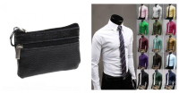 Men Women Durable Leather Zipper Coin Purse Mini Wallet Key Pouch
