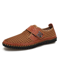 Menico Heren Ademende Outdoor Splicing Honingraat Mesh Loafers Haaklus Soft Handgenaaide Casual Schoenen