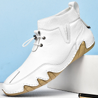 Menico Heren Echt Leer Soft Bodem Antislip Elastische Veters Warme Sok Casual Martin Boots