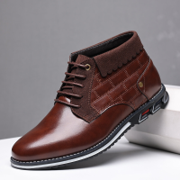 Menico Heren Faux Leather Business Casual Veterschoenen Ronde Neus Oversized Platte Laarzen