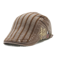 Menico Heren Geborduurde Gestreepte Outdoor Casual Baret Zonnehoed Platte Pet