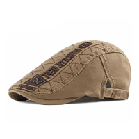 Menico Heren Katoenen Plaid Brief Stereo Electro geborduurde Retro Casual Baret Zweetabsorberend Vizier Platte Hoed