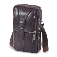 Menico Heren Koeienhuid Vintage Heuptas Draagbare Outdoor Sport Mobiele Telefoon Heuptas Cross Body Bag