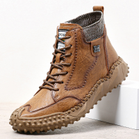 Menico Heren Lederen Handstiksels Ademend Soft Zool Teen Beschermd Korte Solide Casual Sportlaarzen