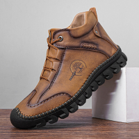Menico Heren Leren Handstiksels Ademend Soft Zool Gesloten teen Veterschoenen Casual Romeinse laarzen