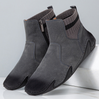 Menico Heren Leren Handstiksels Soft Zool Korte Splicing Rits Comfortabele Casual Enkellaarsjes