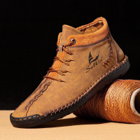 Menico Heren Microfiber Lederen Handstiksels Ademend Soft Korte Splicing Lace Up Casual Schoenen