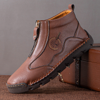 Menico Heren Microfiber Lederen Handstiksels Soft Bodem Non Slip Rits Casual Outdoor Boots
