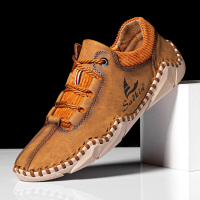 Heren Microfiber Leer Splicing Ademend Handstiksel Soft Crocodile Grain Sole Casual Shoes