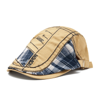 Menico Heren Outdoor Katoen Patchwork Plaid Stiksels Verstelbare Zonnescherm Baret Platte Hoed