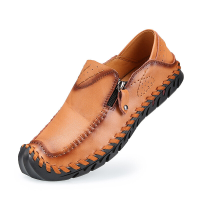 Menico Heren Soft Ademende, met de hand genaaide platte loafers van microvezelleer aan de buitenkant