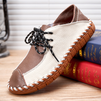 Menico Heren Soft Leren ademend veterpaneel met de hand genaaide antislip loafers