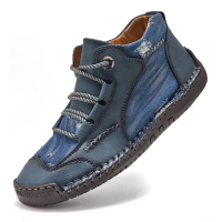 Menico Herenleer Ademend Soft Slijtvaste Lace Up Handstiksels Casual platte enkellaarsjes