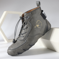 Menico Herenleer Soft Antislip Elastische Aanpassing Handstiksels Casual platte laarzen