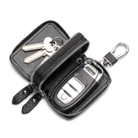 Menico Mannen Echt Leer Dubbellaags Autosleutel Case Met Sleutelhanger Rits Sleutelhouder