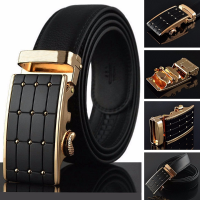 Mens Belt Business Black Cowskin Leather Adjustable Automatic Buckle Waist Strap Belt
