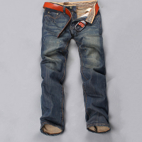 Mens Blue Faded Jeans Slim Straight Jeans Waterstreak Jeans Pants