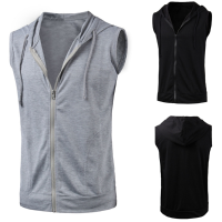 Mens Boys Beach Sport Casual Stylish Hooded Sleeveless Zipper Vest
