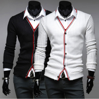 Mens Casual Knit Cotton Solid V Collar Long Sleeve Coats Sweater Sale