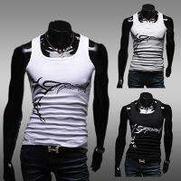 Mens Dragon Printed Cotton Sleeveless Vest Leisure Tank Top