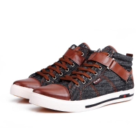 Mens High Top Imitation Jeans Canvas Shoes Casual Flats