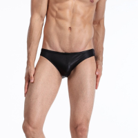 Mens Low Waist Sexy U Convex Underwear Fuax Leather Black Briefs