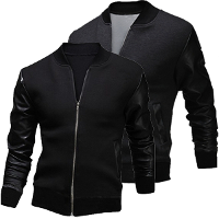 Mens Zipper Pu Leather Stictching Slim Fit Baseball Coat Jacket
