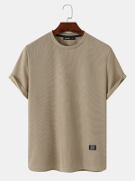 Effen kleur applique ronde hals gebreide T shirts met korte mouwen voor heren