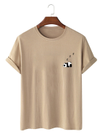 Heren 100% katoen effen kleur Panda Print dun casual T shirt
