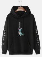 Heren cartoon dinosaurus Japanse mouw print dagelijkse trekkoord hoodies