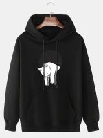 Heren cartoon kat grafische kangoeroe zak trekkoord hoodies