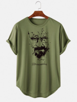 Heren Inkt Portret Letter Print Licht Casual Hoog Laag T shirts met korte mouwen