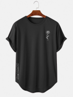 Heren roze T shirts met korte mouwen met Japanse print en gebogen zoom