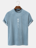 Heren T shirts met geborduurd Tokyo karakter en korte mouwen