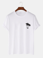 Heren T shirts met korte mouwen van 100% katoen met kokospalmprint op de borst