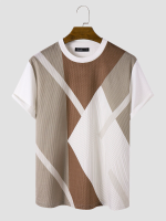 Heren T shirts met onregelmatige kleurblokken, ronde hals en korte mouwen