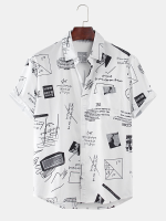 Mens grappige abstracte cartoon slogan borstzak shirts met korte mouwen